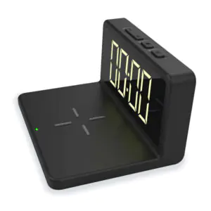 Relógio Despertador Digital LCD Carregador indução Qi USB - PLATINET