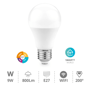 Lâmpada LED Smart WiFi E27 RGB+W CCT (2700-6500K) 9W 800lm Dimmable