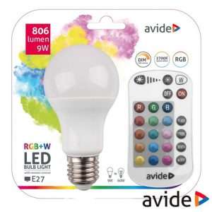 Lâmpada LED Smart E27 9W RGB+W 806Lm + comando Avide