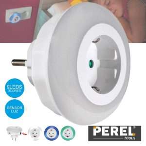 LUZ DE PRESENÇA C/ TOMADA BRANCO 0.06W 9 LEDS RGB 230V PEREL