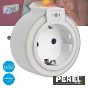 LUZ DE PRESENÇA C/ TOMADA BRANCO 4 LEDS E SENSOR 230V PEREL
