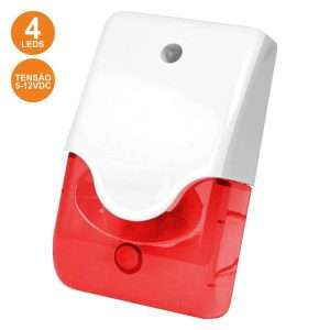 SIRENE E ESTROBOSCÓPIO VERMELHO EM CAIXA C/ 4 LEDS 5-12V