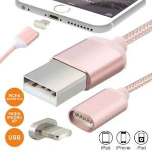 CABO USB-A 2.0 MACHO / IPHONE 5/6 MAGN?TICO ROSA
