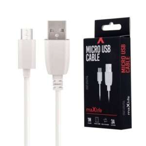 Cabo USB-A 2.0 3A Macho / Micro USB-B Branco 1m