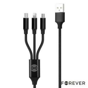 Cabo USB-A Macho P/ Lightning/USB-C/MicroUSB 2A 1.2m FOREVER