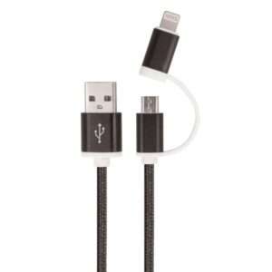 Cabo USB-A 2.0 Macho / USB-C / Lightning 1m 2A Preto