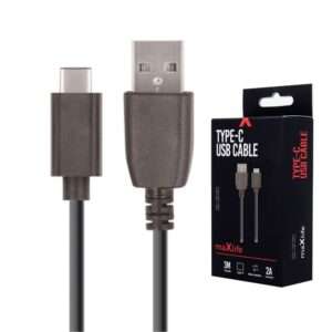 Cabo USB-A 2.0 2A Macho / USB-C Preto 1m