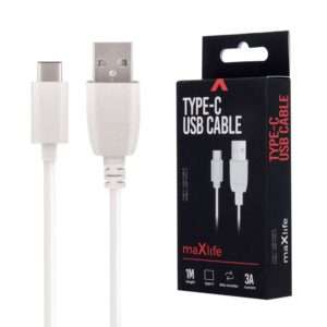 Cabo USB-A 2.0 3A Macho / USB-C Branco 1m