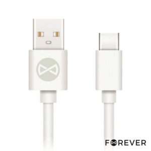 Cabo USB-A 2.0 3A Macho / USB-C Branco 1m FOREVER