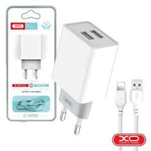 Alimentador 2x USB-A 5V 2.4A + Cabo USB-A P/ Lightning XO