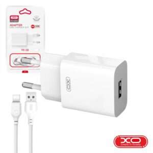 Alimentador USB-A 2.4A Branco + Cabo USB-A P/ USB-C XO