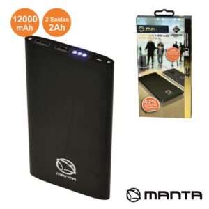 POWERBANK 12000MA C/ FICHA MICRO USB PRETO MANTA