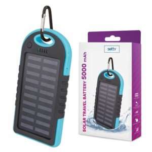 Powerbank 5000mAh Azul C/ Painel Solar E 2 USB
