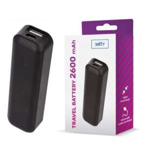 Powerbank 2600mAh C/ Ficha Micro USB Preto SETTY