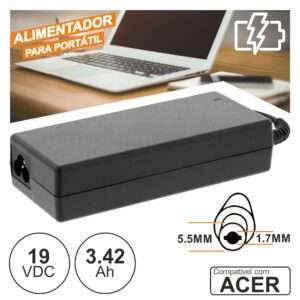 ALIMENTADOR P/ ACER 19V 3.42A 65W 5.5X1.7MM