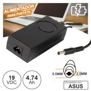 Alimentador P/ Asus 19V 4.74A 90W USB 5.5x2.5mm