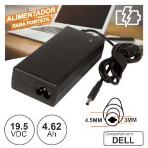 Alimentador P/ Dell 19.5V 4.62A 90W 4.5x3.0mm