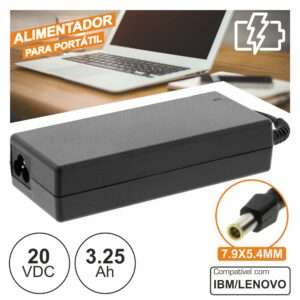 ALIMENTADOR P/ IBM/LENOVO 20V 3.25A 65W 7.9X5.4MM