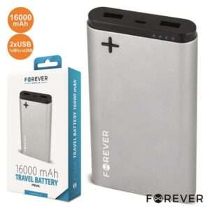 POWERBANK 16000MA C/ FICHA MICRO USB 2USB PRATEADO