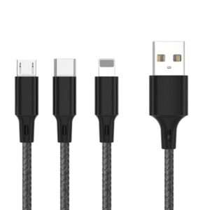 Cabo USB-A 2.0 Macho p/ Lightning/USB-C/MicroUSB 6A