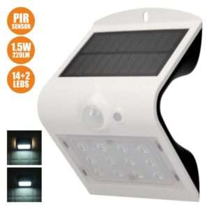 APLIQUE EXTERIOR SOLAR C/ SENSOR 1.5W 220LM BRANCO