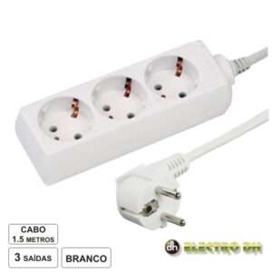 TOMADA EL?TRICA C/ 3 SA?DAS 1.5M BRANCO EDH
