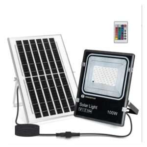 Foco LED C/ Painel Solar 100W RGB 1000lm 5M IP66 Preto