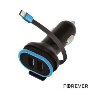 ADAPTADOR FICHA ISQUEIRO 2XUSB E 1 CABO USB-C 3A FOREVER