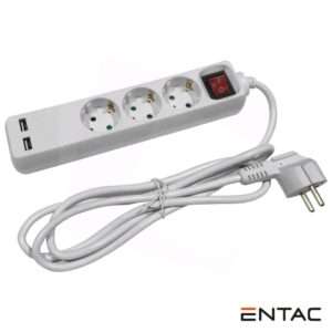 Tomada El?trica C/ 3 Sa?das + 2 USB e Interruptor 1.5m ENTAC