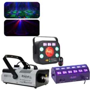 Barra LEDs UV Projetor 5 em 1 e M?quina de Fumos DMX 1200W