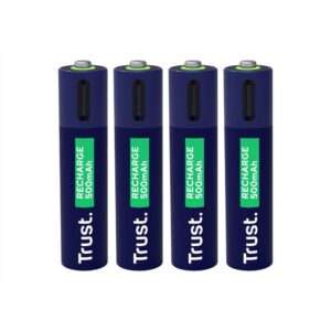Pilha Lítio Recarregável AAA 1.5V 500mAh C/ USB-C x4 TRUST