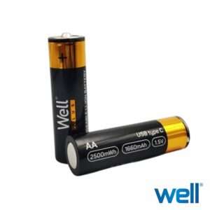 Pilha Lítio 14500 Recarregável AA 1.5V 1660mAh C/ USB-C x2