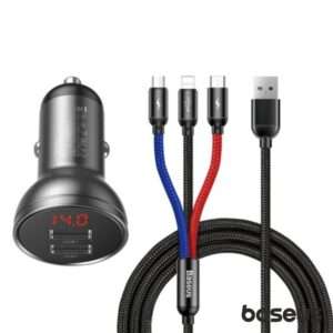 Adaptador Ficha Isqueiro 2 USB-A 5V 4.8A C/ Cabo 3em1 BASEUS